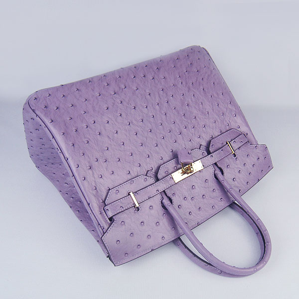 High Quality Fake Hermes Birkin 35CM Ostrich Veins Handbag Purple 6089